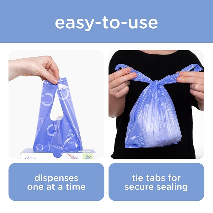 Ubbi Disposable Baby Diaper Sacks, Lavender Scented, 400 Count | Easy-To-Tie Tabs, Made from 50% Recycled Material, Disposable On-The-Go Bags, Diaper Bag and Travel Essential.