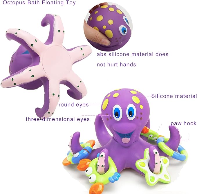Octopus Floating Bath Toy with 5 Floating Rings, Bathtub Bath Toy. - Adenzo Comfies