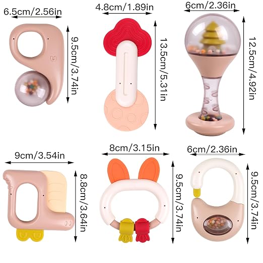 Teether for Babies, Baby Teething Toys with Rattle Toy, 6 Pieces Early Educational Sensory Toys for 3 6 9 12 Months Boys and Girls.