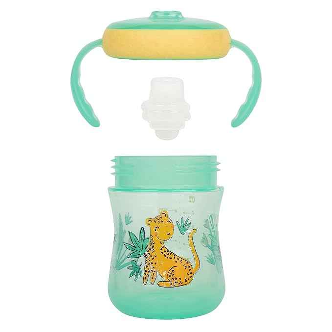The First Years Soft Spout Trainer Toddler Cups - Leopard and Toucan -Jungle Themed Trainer Sippy Cups for Toddlers - 2 Count - Adenzo Comfies