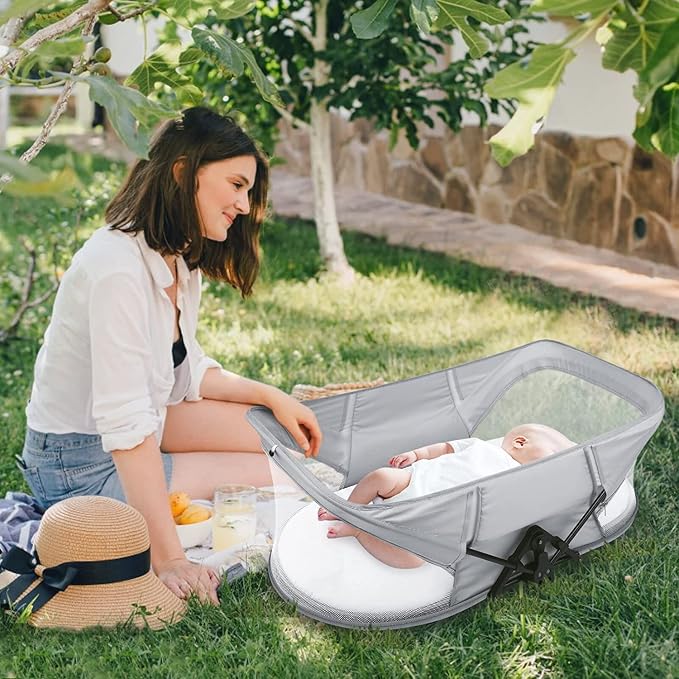 Travel Bassinet & Co Sleeper Baby Crib Folding Mosquito Protection Net Mesh Canopy – Portable Infant Bed Tent with Insect Repellent Cover, Breathable Safety Shield for Newborns and Toddlers - Adenzo Comfies