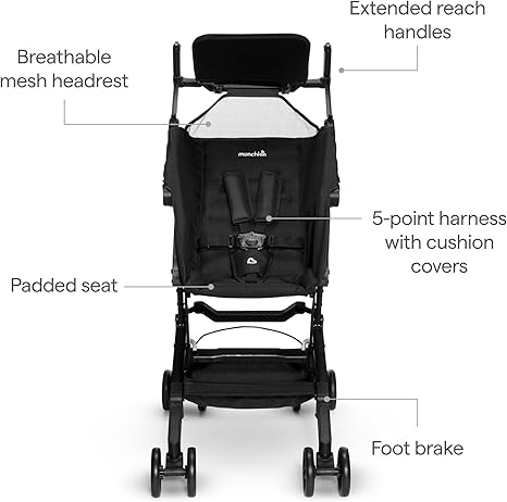 Munchkin Sparrow Travel Stroller for Babies and Toddlers, Ultra Compact and Lightweight, Ideal for Air Travel and Daily Car Commutes, Black - Adenzo Comfies