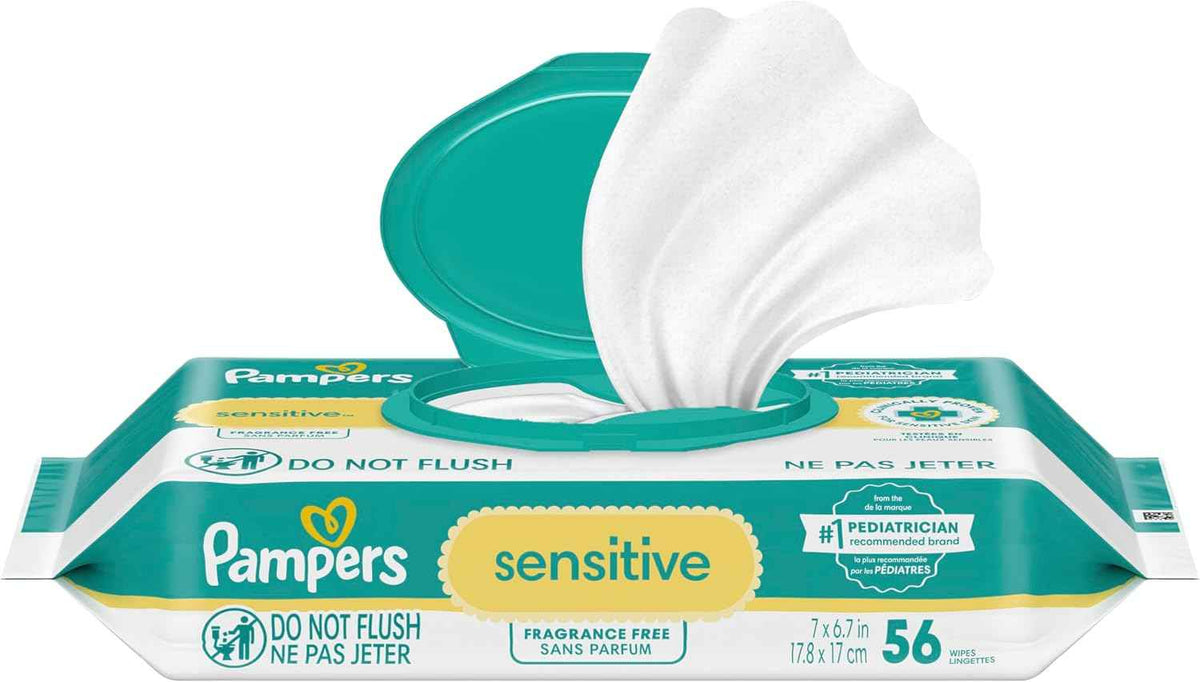 Pampers Sensitive Baby Wipes – Perfume Free, 56 Count Pop‑Top Pack