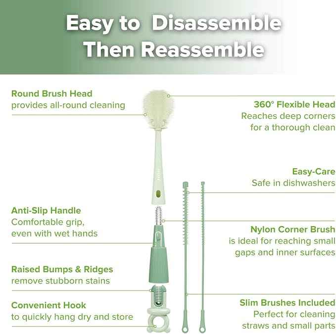 Haakaa 5-in-1 Cleaning Brush Set – Baby Bottle Brush & Bottle Brush Cleaner, Multi-Purpose 360° Comprehensive Cleaning for Breast Pumps, Breast Milk Collector, Baby Bottles, Nipples ,Straw – Portable. - Adenzo Comfies