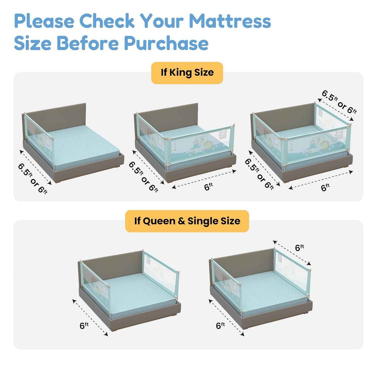 Side Bed Safety Guard for Kids | Foldable & Height Adjustable | Breathable Mesh Mint green 1.8m.
