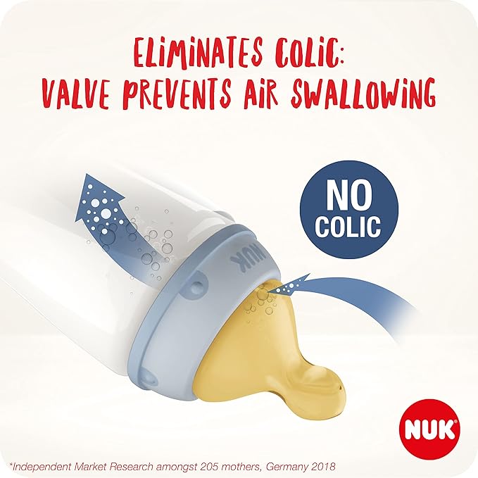 NUK First Choice+ Baby Bottle | 0 - 6 Months | Temperature Control | Anti Colic Vent | 150 ml | BPA - Free | Latex Teat - Adenzo Comfies