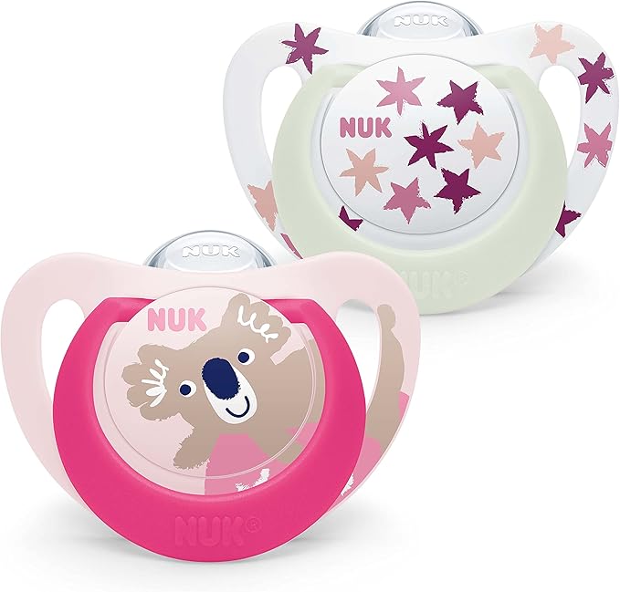 NUK Star Night & Day Baby Pacifier, 18 - 36 Months, Glow in the Dark Pacifiers, BPA - Free Silicone, 2 - Piece - Adenzo Comfies