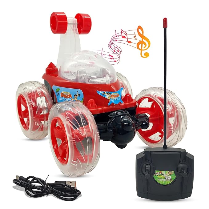 Remote Control Rechargable 360 Degree Twisting Stunt Car with Music & Lights and Charger for Kids - Adenzo Comfies