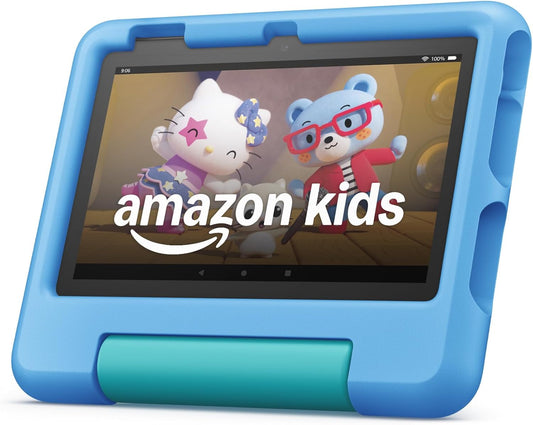 Amazon Fire 7 Kids tablet, ages 3-7. Top-selling 7" kids tablet on Amazon. Includes ad-free and exclusive content, easy parental controls, 10-hr battery, 16 GB, Blue