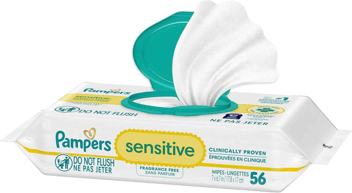 Pampers Sensitive Baby Wipes – Perfume Free, 56 Count Pop‑Top Pack