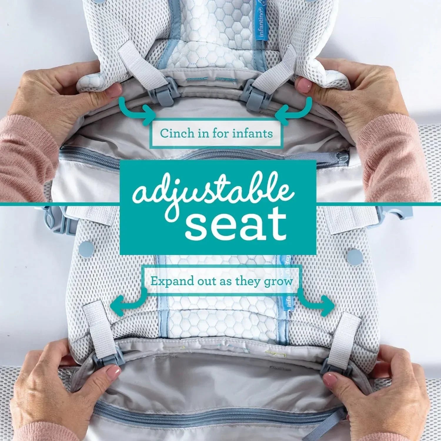 Infantino Staycool 4 - in - 1 Convertible Carrier, Ergonomic Design for Infant and Toddlers, 8 - 40 lbs with Storage Pocket, Gray - Adenzo Comfies