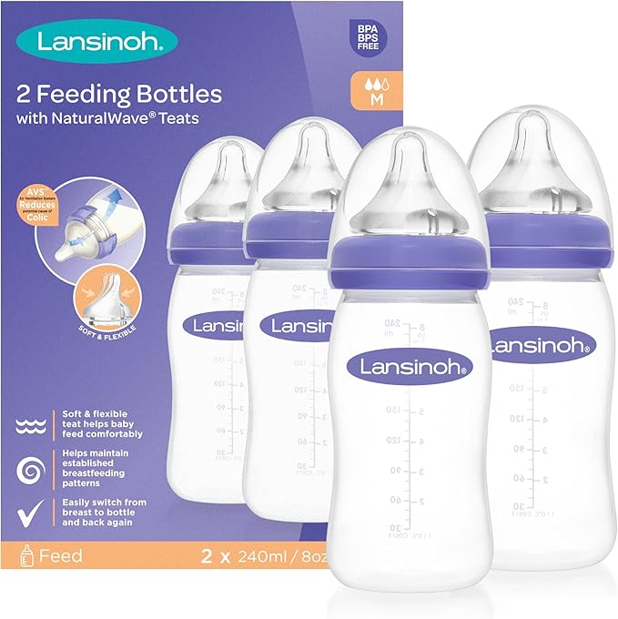 Lansinoh Anti Colic Baby Bottle - 2 Pack - NaturalWave® Teats Reduces Nipple Confusion - BPA & BPS-Free Breastfeeding Bottle Feeding