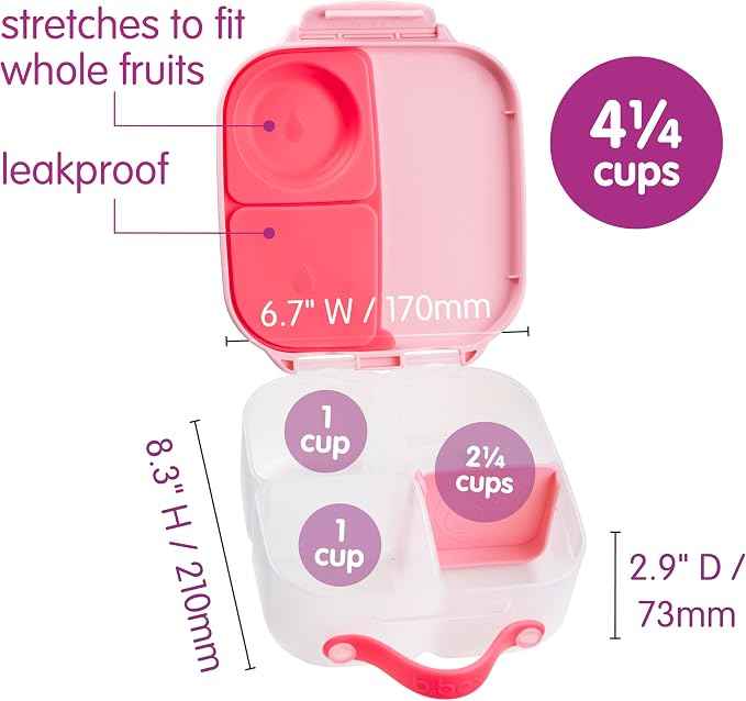 B.box Mini Lunch Box for Kids: Lightweight Bento Box for Snacks/Meals with 2 Leakproof Compartments, School Supplies Ages 3+.