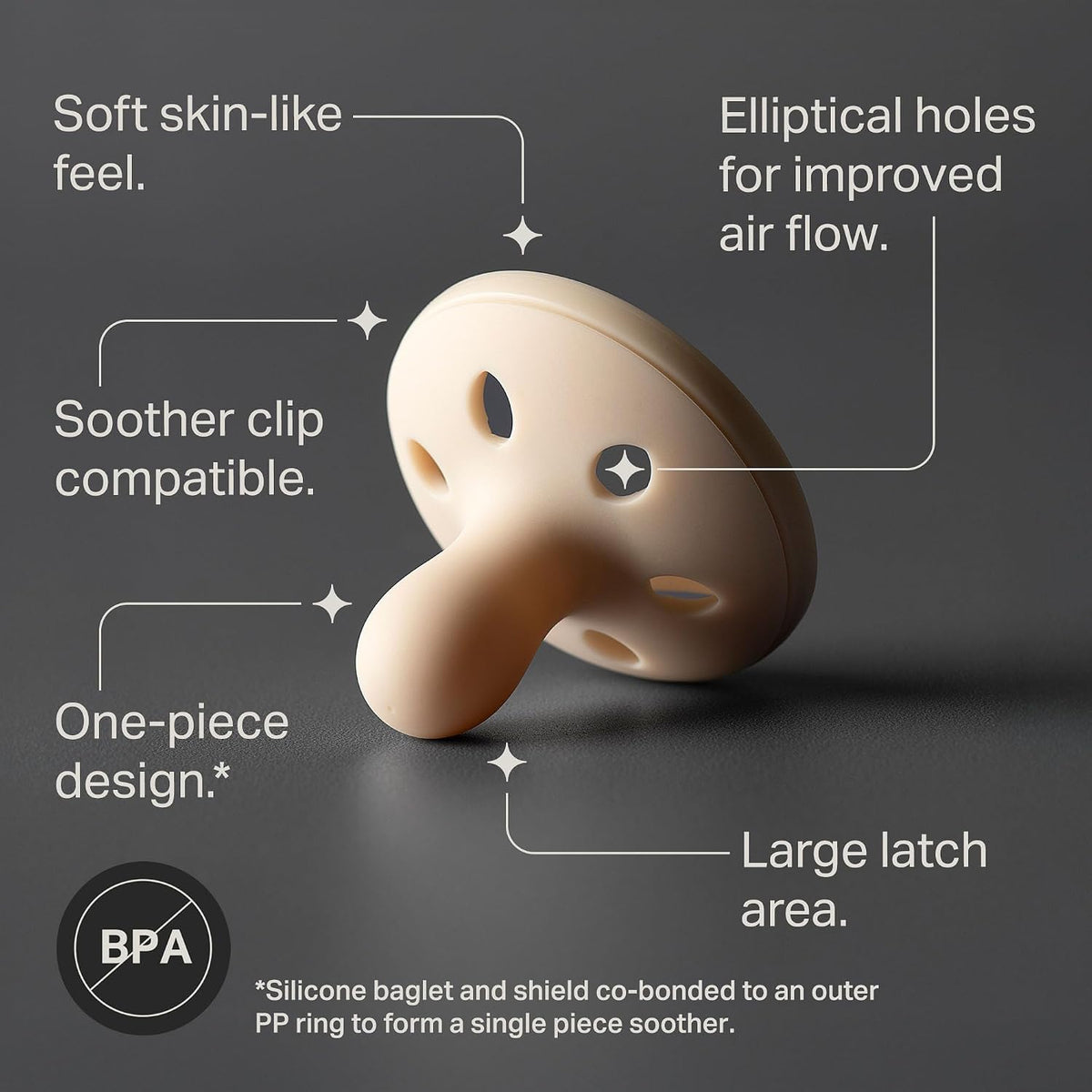 Tommee Tippee Breast-Like Soother, Lightweight, One-piece Silicone Design, Symmetrical Teat, 0-6m, 2 Pack.