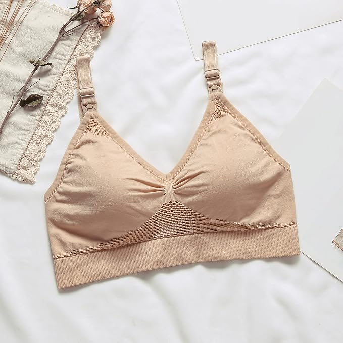 Hands-Free Pumping & Nursing Bra – Adjustable Maternity Bra with Shoulder Straps, Front Clip Access & Back Hook Closure (Breathable Nylon Spandex). - Adenzo Comfies