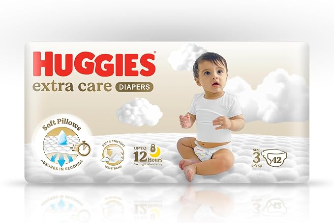 Huggies Extra Care Baby Diapers, Size 3 (5-9 kg), Value Pack, 42 Diapers.