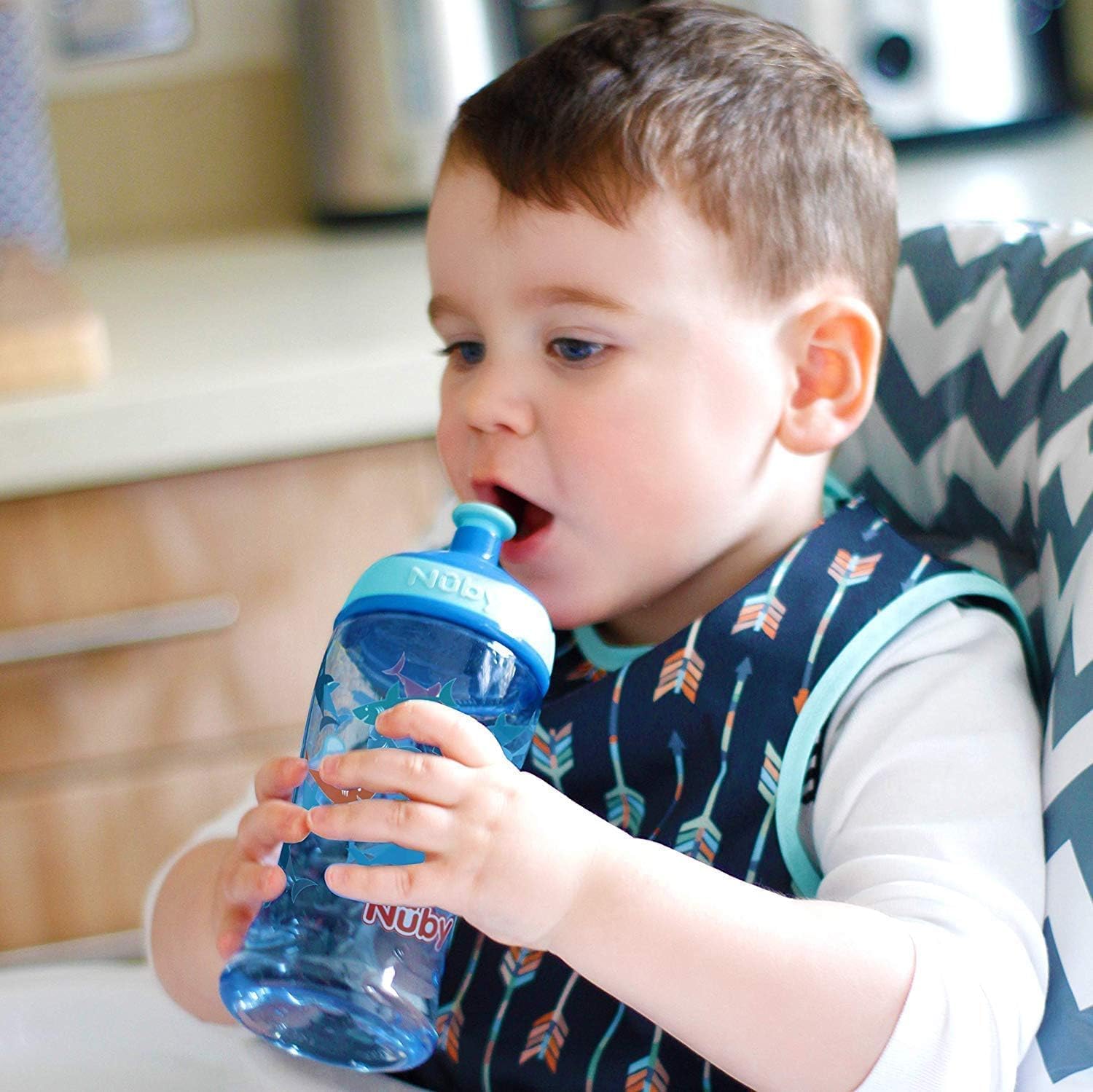 Nuby Printed Kids Pop Up Sipper Water Bottle, Colors May Vary, 1 Pack of 1 Bottle, 12 Oz., Multi - Adenzo Comfies
