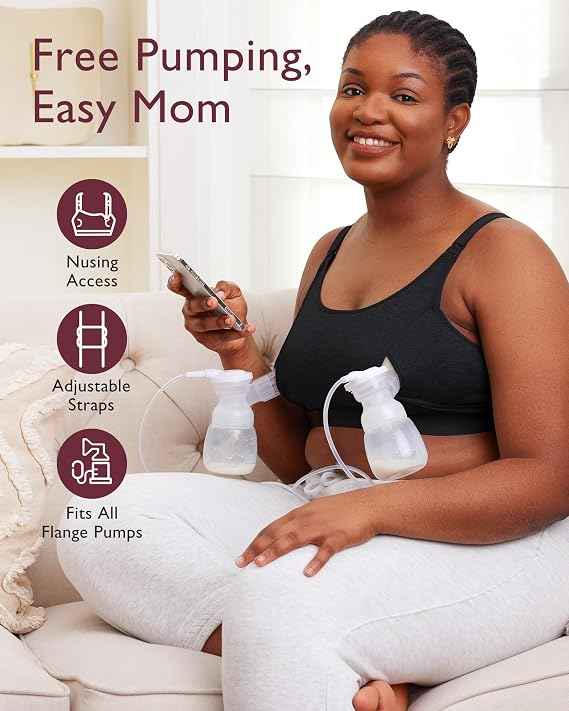 Momcozy Hands Free Pumping & Nursing Bra, Adjustable Cotton Breast Pump Bra Medium -Black