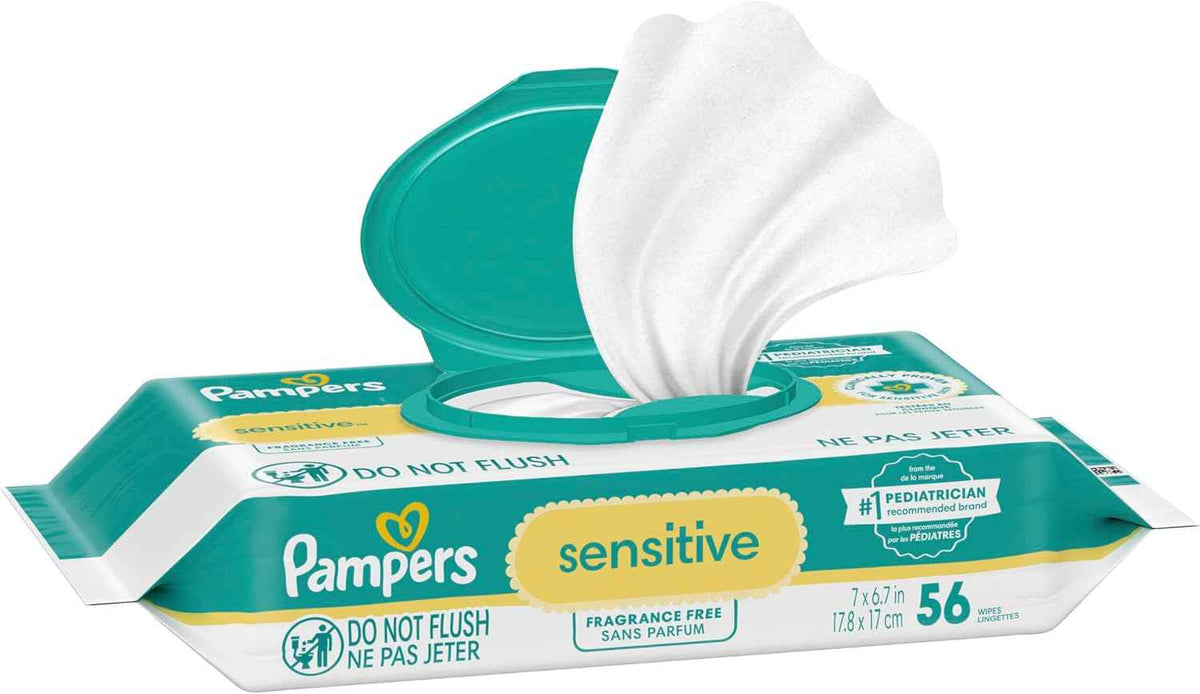 Pampers Sensitive Baby Wipes – Perfume Free, 56 Count Pop‑Top Pack