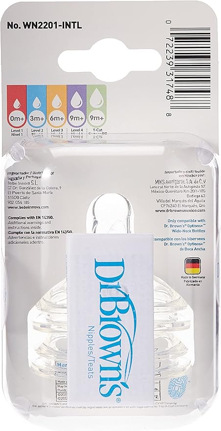 Dr Brown’s Anti - Colic Teat Level 2 Wide - Neck Options Plus Teat, 2 Pack - Adenzo Comfies