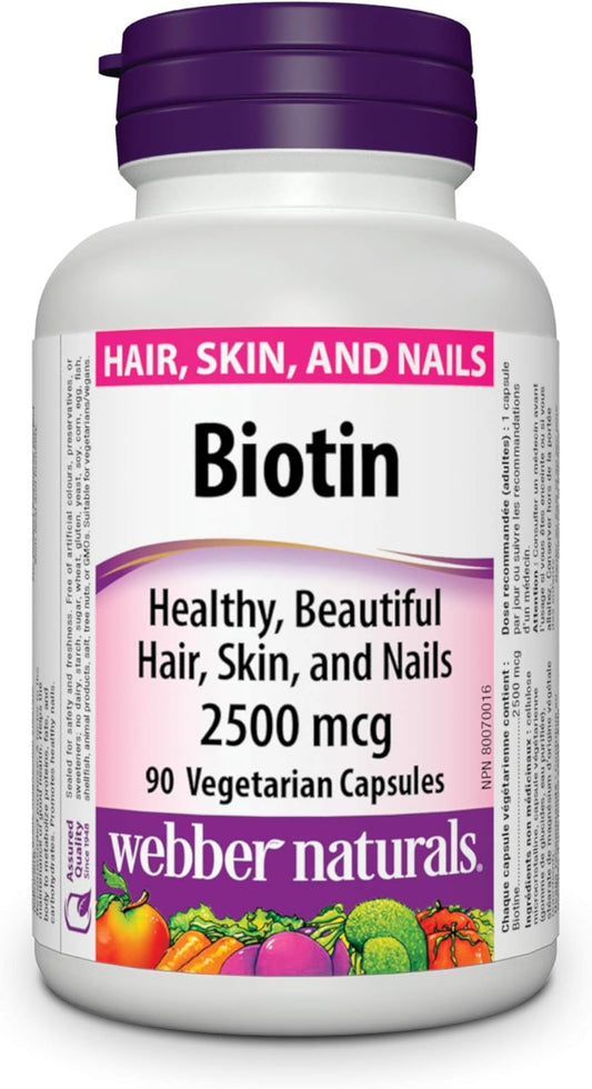 Webber Naturals Biotin 2500 mcg, 90 Vegetarian Capsules