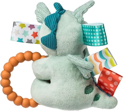 Mary Meyer, 41640M, Taggies Soft Baby Rattle with Soothing Teether and Sensory Labels, 6-Inch, Drax Dragon