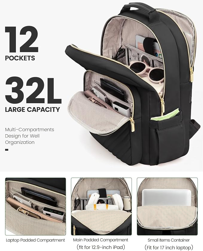 LOVEVOOK Laptop Backpack for Women, Travel Computer Work Bags with 17-inch Laptop Compartment, College School Student Bag Teen Backpacks For Girls, Hiking. - Adenzo Comfies