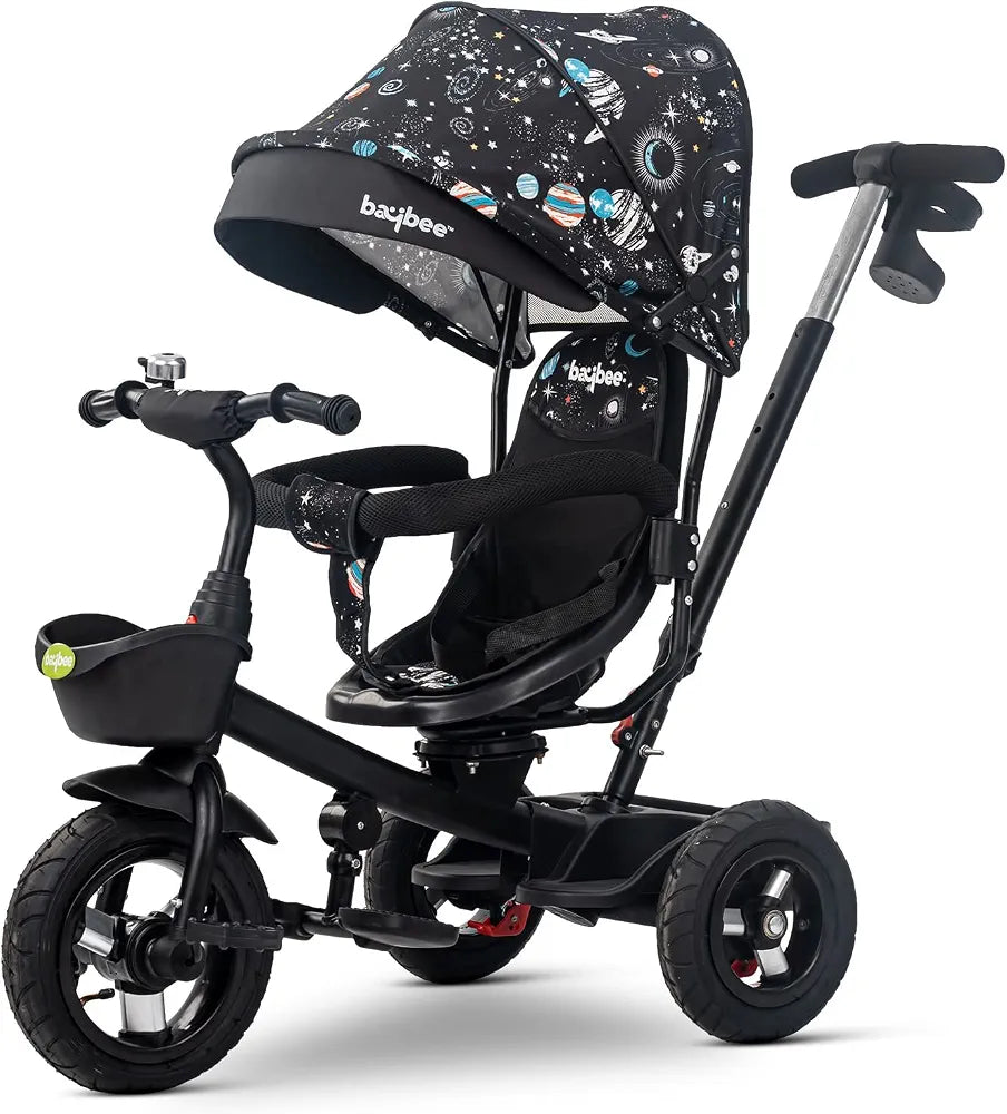 BB-228 Children’s Tricycle for Toddlers, Black, Durable Three-Wheel Ride-On Bike with Safety Seat, Music Function, and Push Handle – Ages 1–4 Years - Adenzo Comfies