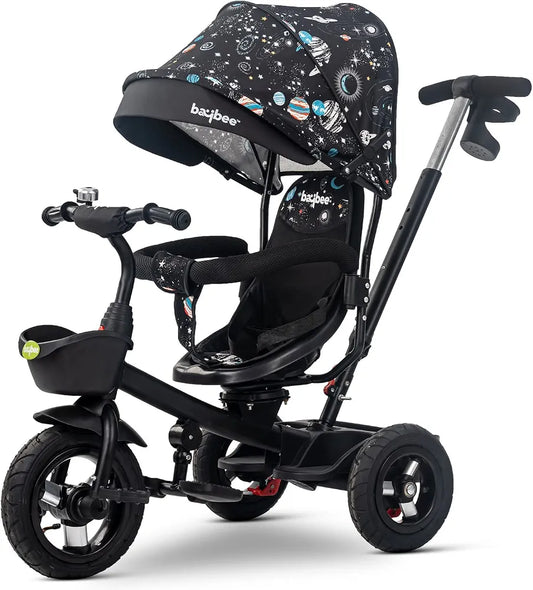 BB-228 Children’s Tricycle for Toddlers, Black, Durable Three-Wheel Ride-On Bike with Safety Seat, Music Function, and Push Handle – Ages 1–4 Years - Adenzo Comfies
