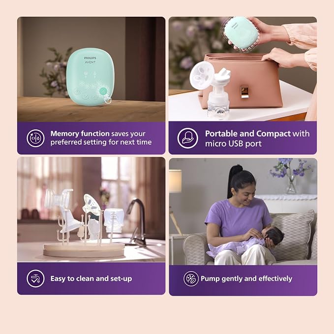 Philips Avent Electric Breast Pump | No.1 Brand Recommended by Moms Worldwide | Personalised Experience with 4 Expression & 4 Stimulation settings | Soft adaptive Silicon Cushion | Portable | SCF323/11 - Adenzo Comfies