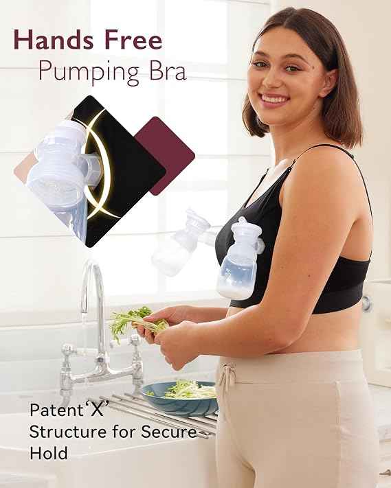 Momcozy Hands Free Pumping & Nursing Bra, Adjustable Cotton Breast Pump Bra Medium -Black