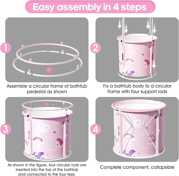 Portable Bathtub, Foldable Bathtub for Kids, Therapy Tub for Shower Stall Bathroom ,Blue and Pink