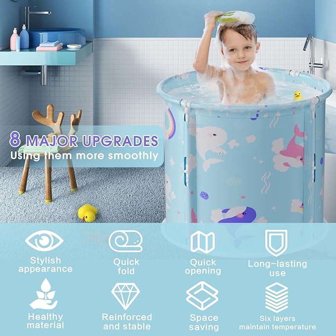 Portable Bathtub, Foldable Bathtub for Kids, Therapy Tub for Shower Stall Bathroom ,Blue and Pink