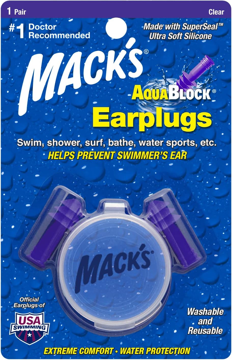 Mack's Aqua Block Ear Plugs (1 Pair) - Purple