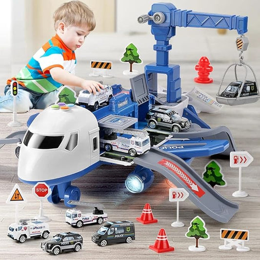 LICHENGTAI Transport Cargo Airplane Car Toy, Carrier Truck Set for Ages 3 and Up, Kids DIY Preschool Gift, Includes 4 Cars, 1 Airplane - Adenzo Comfies