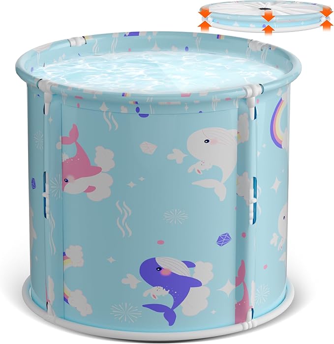 Portable Bathtub, Foldable Bathtub for Kids, Therapy Tub for Shower Stall Bathroom ,Blue and Pink