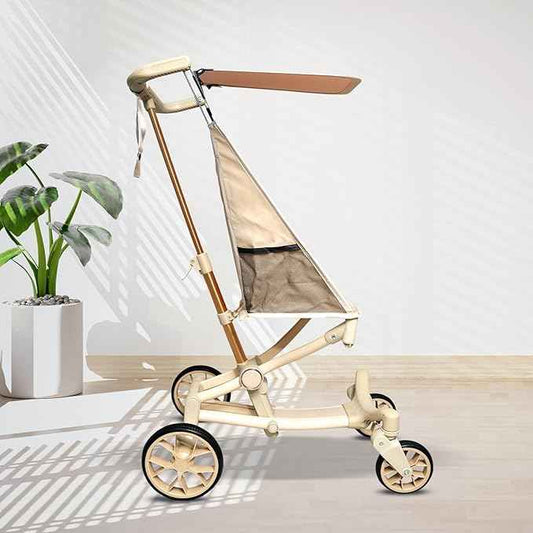 Baby Stroller for 2-7 Years |Safety Harness|Lightweight Travel Stroller with Wide Seat, Big Wheels, Compact Fold, High Weight Capacity, Adjustable Sunshade|Beige & Gold - Adenzo Comfies
