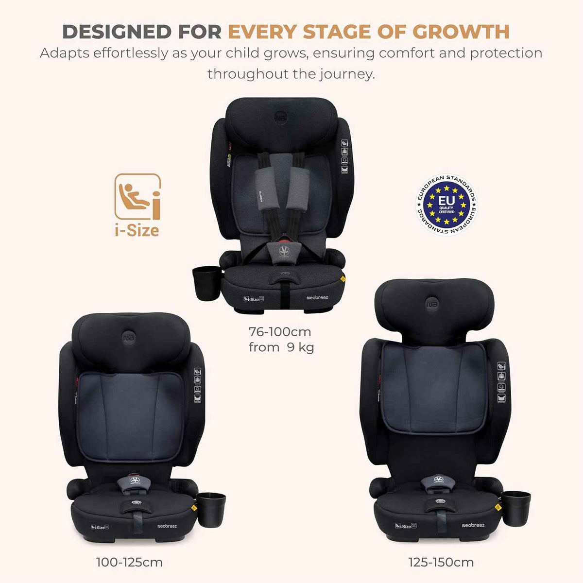 Neobreez GENTO Compact Air Travel Car Seat,i-Size ECER129,Adjustable Headrest,Side Impact Protection,ISOFIX&Top Tether,Compact Foldable&Portable. - Adenzo Comfies