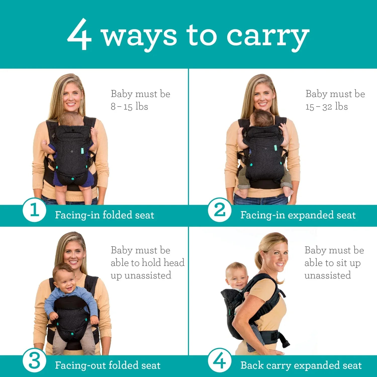 Infantino Flip 4 - in - 1 Convertible Baby Carrier, Adjustable, Ergonomic Babywearing, Registry Essential, Baby Carrier for Newborn to Toddler, Black - Adenzo Comfies