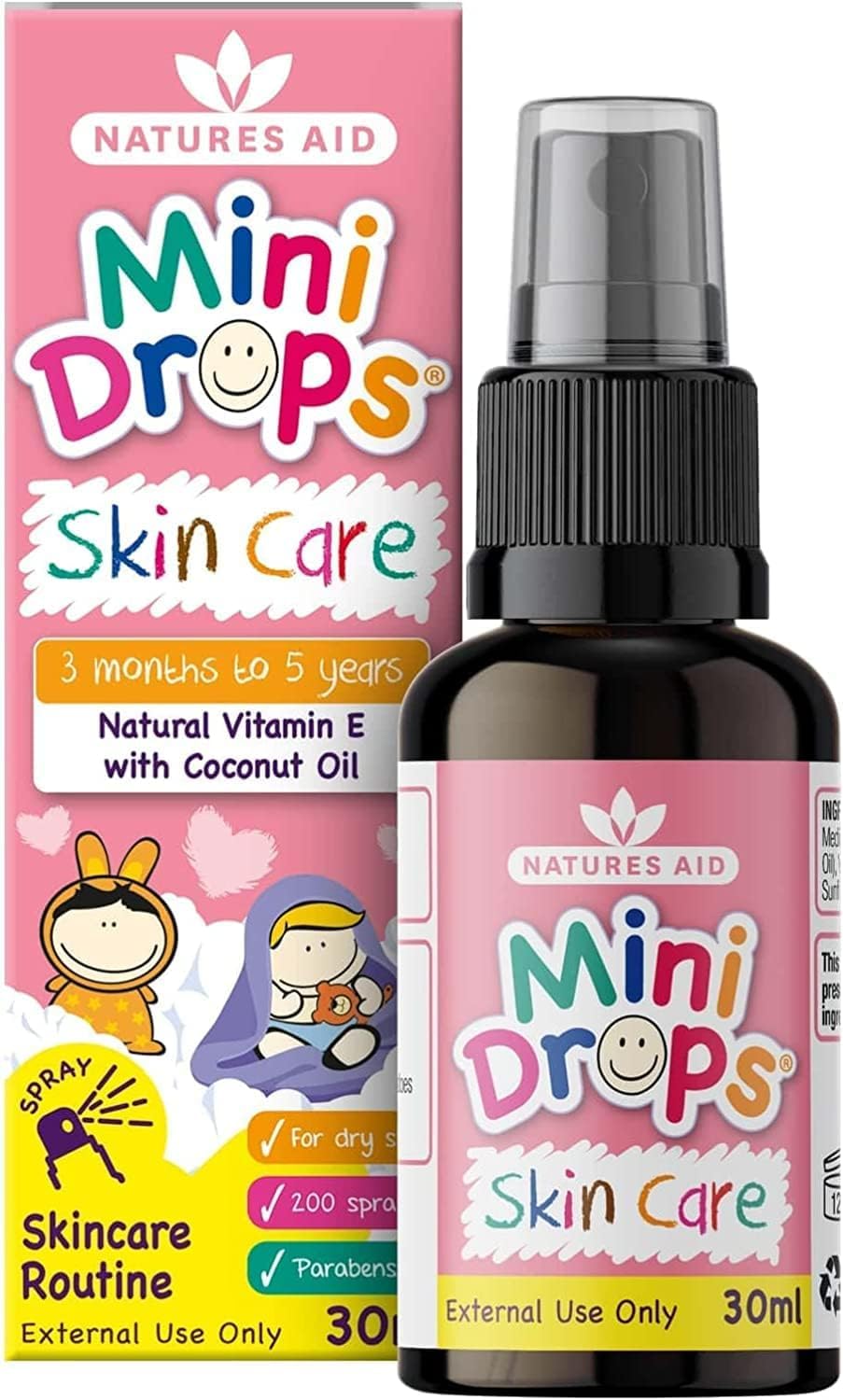 Natures Aid Mini Drops Vitamin E Skin Care - 30ml - Natural Daily Skincare Oil for Children 3 Months - 5 Years Supports Healthy Sensitive Skin - Easy-to-Use Spray for Babies Kids Toddlers Baby Massage