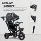 BB-228 Children’s Tricycle for Toddlers, Black, Durable Three-Wheel Ride-On Bike with Safety Seat, Music Function, and Push Handle – Ages 1–4 Years - Adenzo Comfies