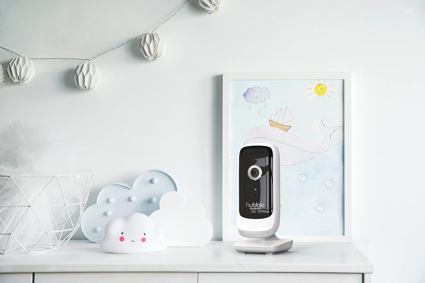 Hubble Nursery View Premium 5 Inch Video Baby Monitor with Room Temperature Sensor, Two Way Talk, Digital Zoom, Soothing Nature Sounds - White