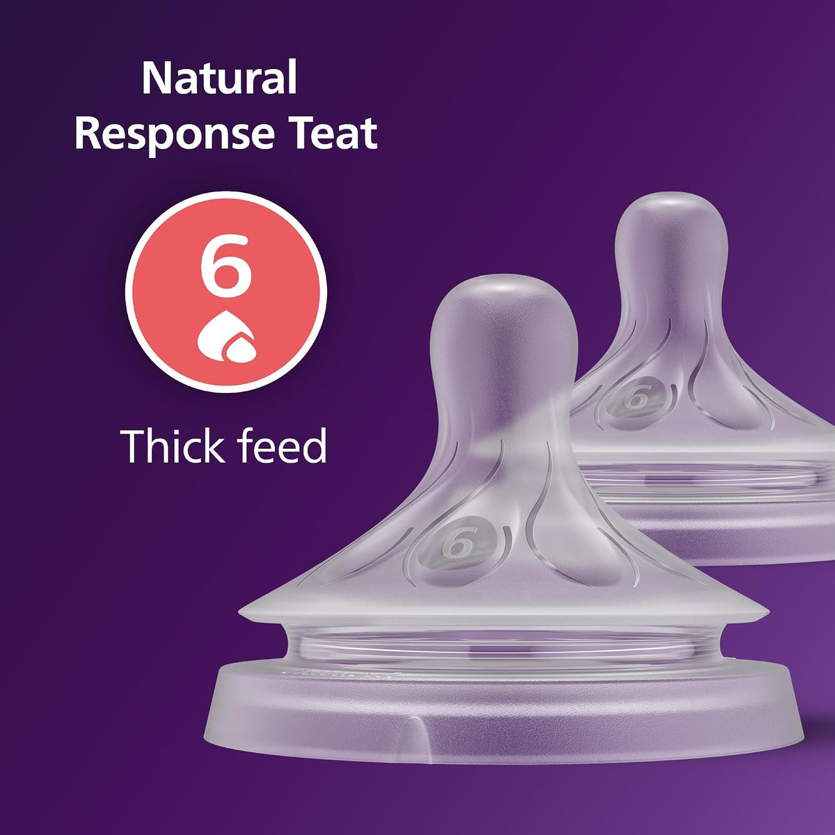 Philips Avent Natural Response Bottle Teat - 2 x Baby Bottle Flow 6 Teats for Babies Aged 6+ Months, BPA Free (Model SCY966/02) - Adenzo Comfies