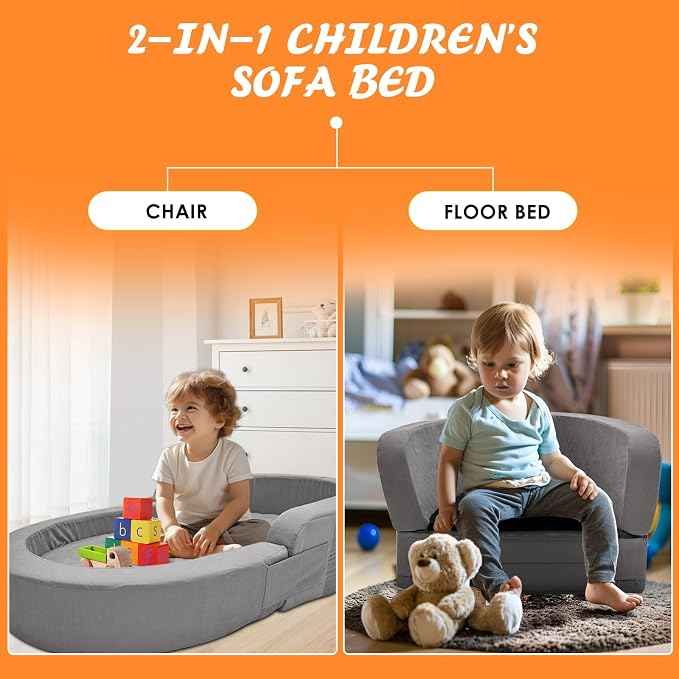 SUNYRISY Portable Toddler Travel Bed, 2-in-1 toddler floor bed, kids Travel Bed Sofa Chair toddler travel cot , Foldable Toddler Camping Bed. - Adenzo Comfies
