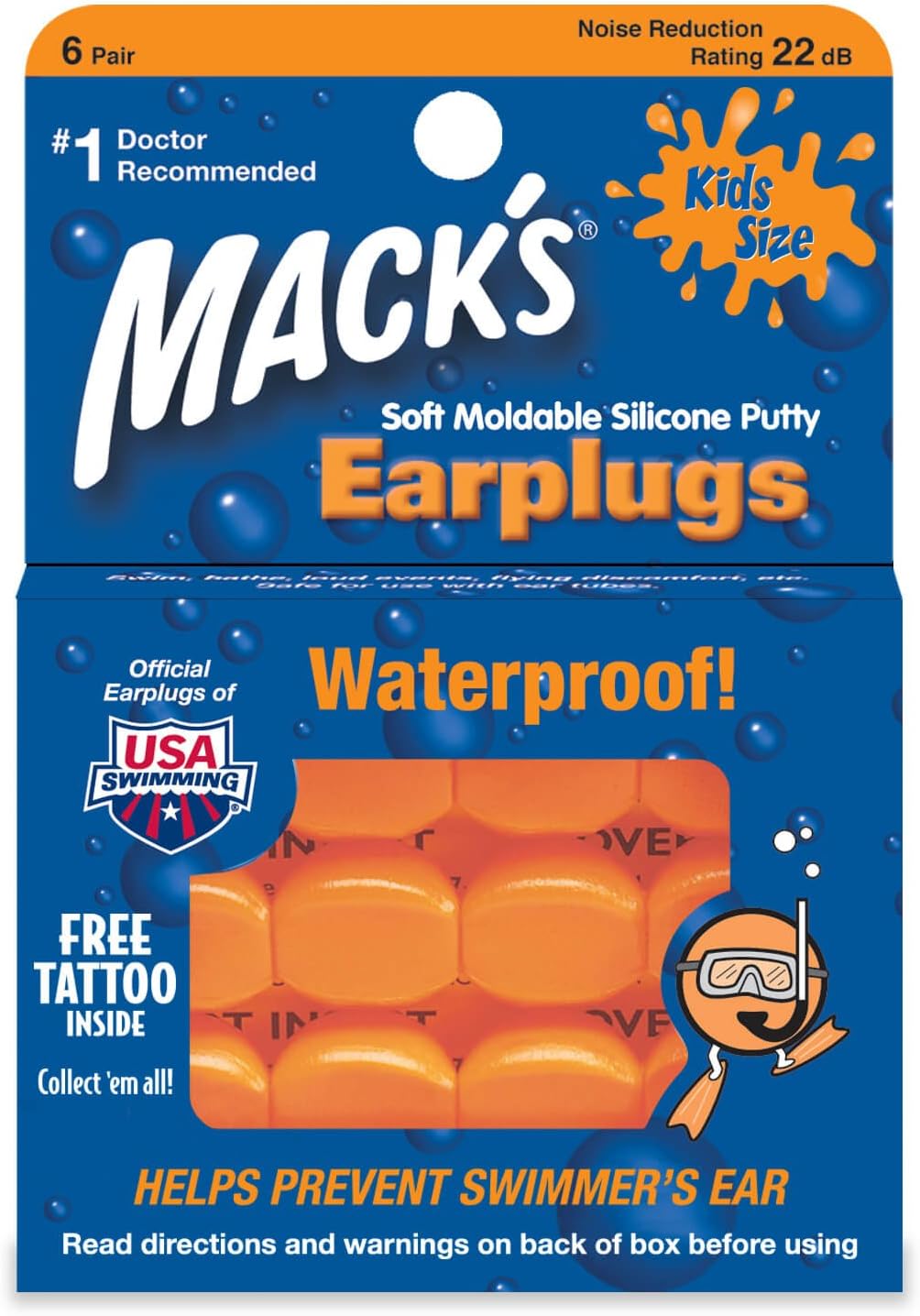 Macks Moldable Silicone Ear Plugs, Kids Size, 6 Pair 6 Count (Pack of 6)
