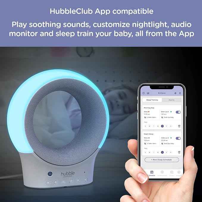 Hubble Eclipse Smart Baby Audio Monitor & Soother with 7-Colour Night Light, Speaker with Calming Music & Sleep Tracks, Room Temperature Sensor, Sleep Trainer with Wi-Fi connectivity.