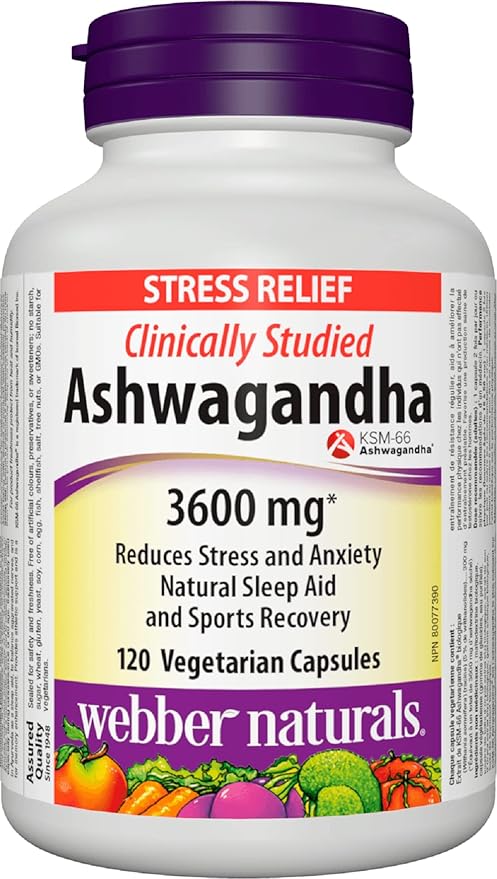 Webber Naturals Ashwagandha stress relief Webber Naturals 120 capsules 3600mg