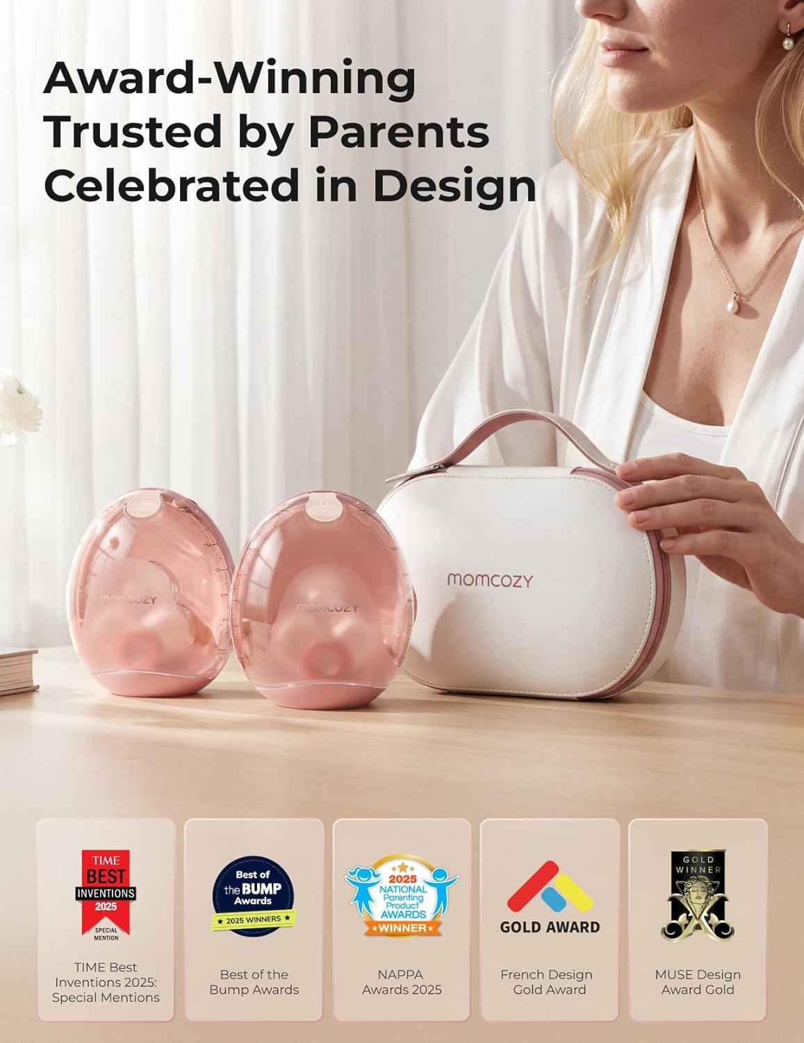 Momcozy Air 1 Wearable Breast Pump, Ultra-Slim Hands-Free Breast Pump with Wireless Charging Case, Top-View Visible, App Control, Auto Mode Switching, Milk Tracking & Full-Collector Alerts, 6oz - Adenzo Comfies