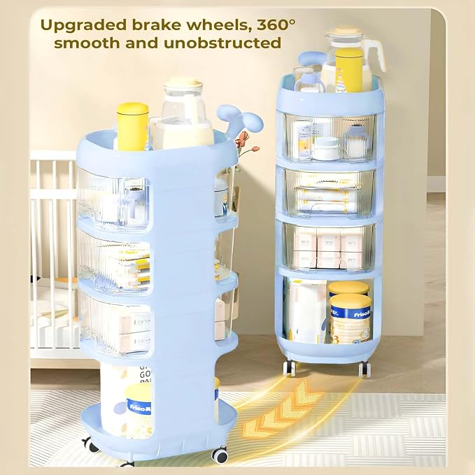 4 Tier Storage Rack on Wheels, Drawer Storage Cart with Transparent Drawers, Multi-purpose Rolling Storage Rack, Compact Structure, Ideal for Baby Supplies