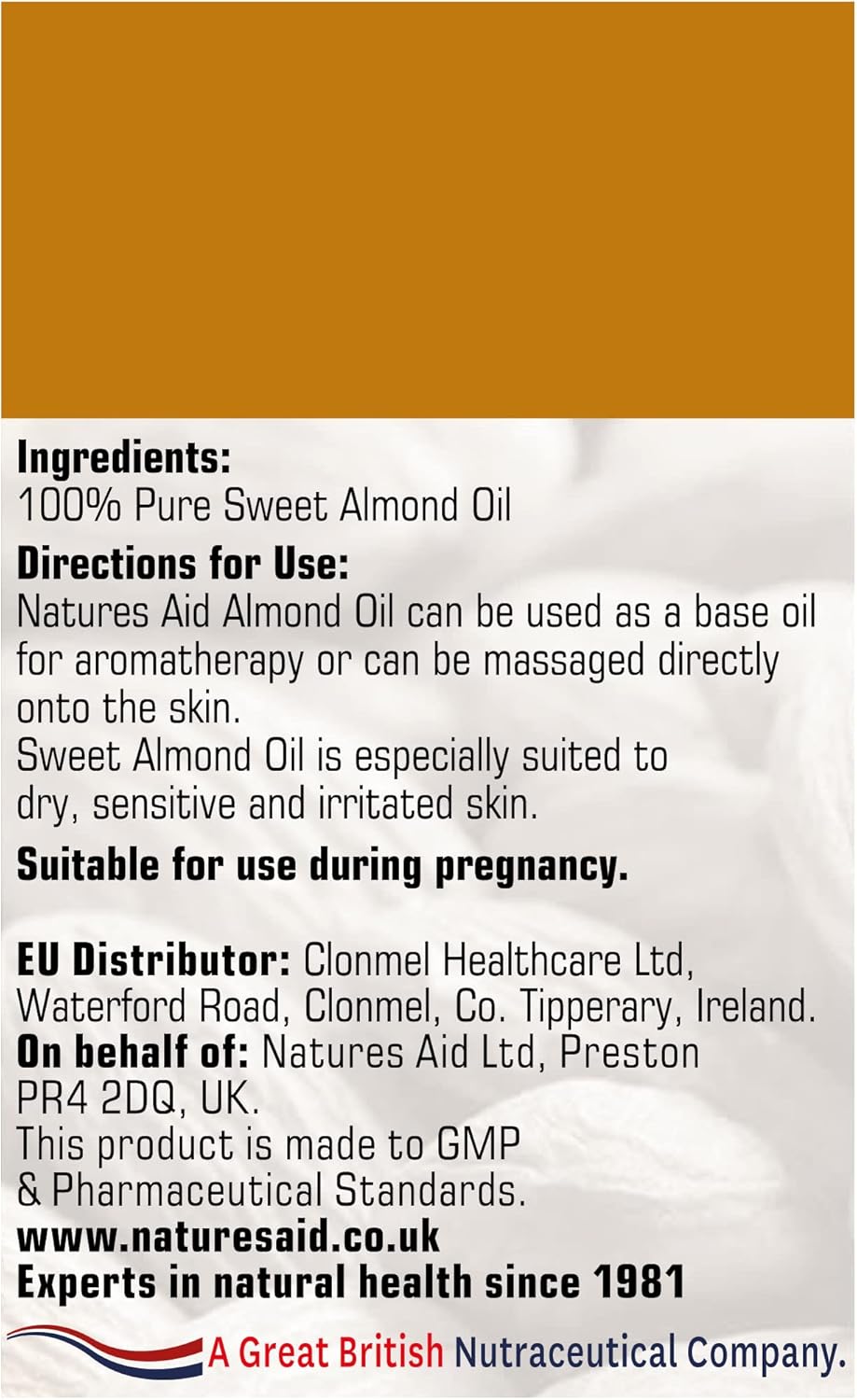 Natures Aid Sweet Almond Oil 150ml – 100% Pure Massage Aromatherapy Oil for Dry Sensitive or Irritated Skin – Vegan, Non-GMO, Gluten-Free – Hydrates, Soothes, Nourishes – Natural Skincare – Pack of 1